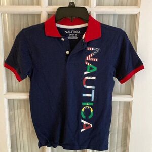 Nautica Blue Red Polo Shirt with Bold Branding